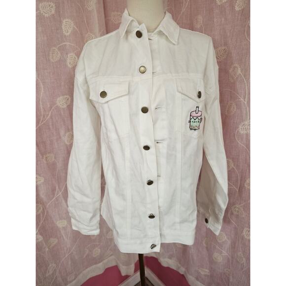 Pusheen Bobasheen White Denim Jacket Spring 2023 Box Exclusive Oversized XS S - Picture 1 of 3